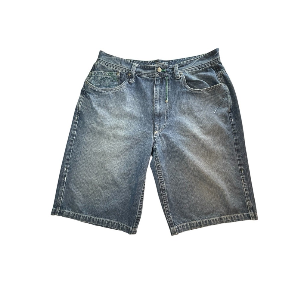 Enyce Mens Blue Denim Shorts Baggy Y2K Streetwear Embroidered 36